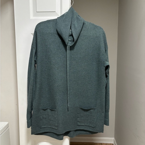 Cowl Neck Drawstring Tunic Sweater Teal Blue Green - Picture 6 of 8